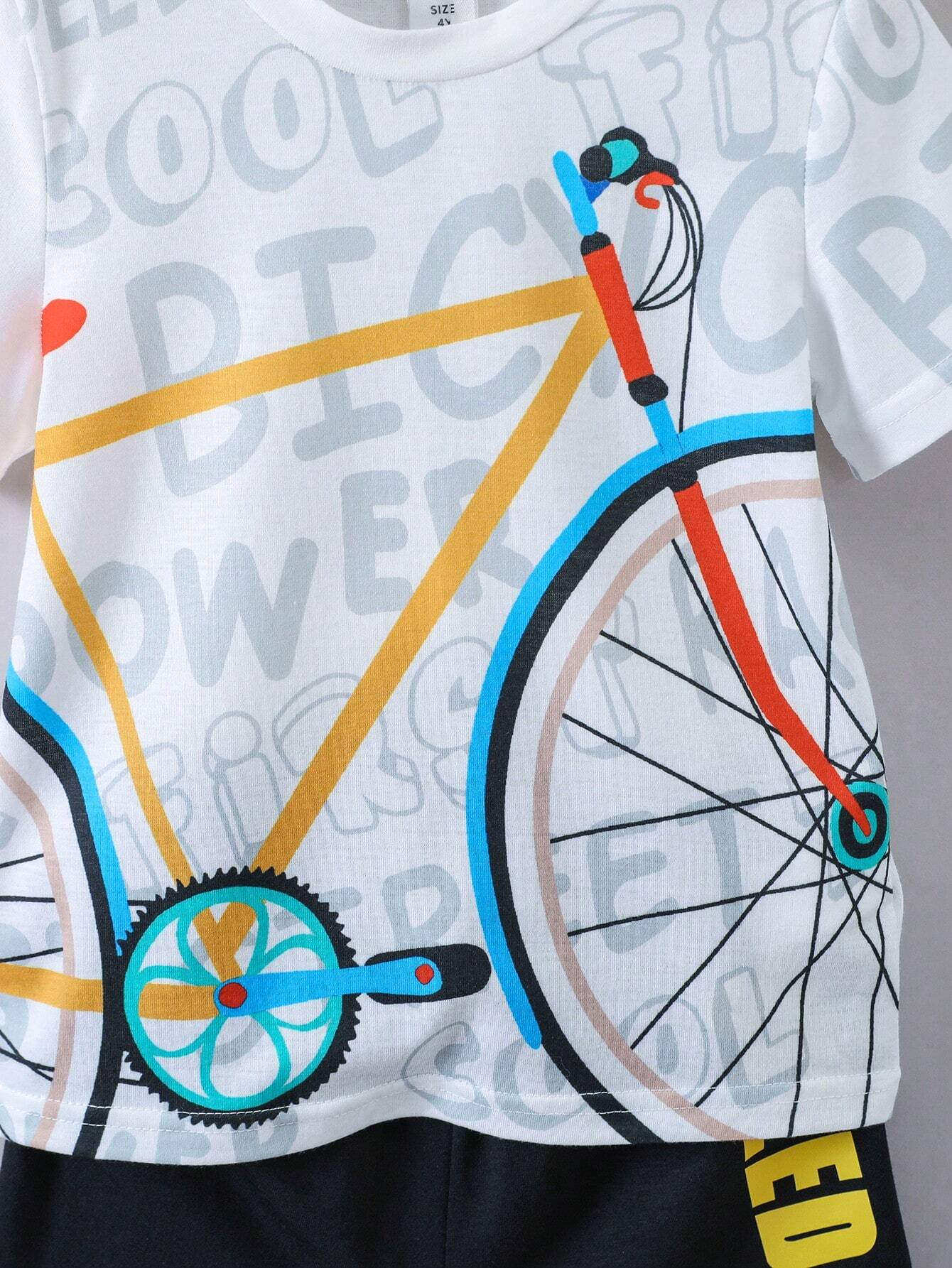 Boys "Bike & Letter" Casual Outfit Round Neck T-shirt & Shorts Kids Summer Clothes Sets