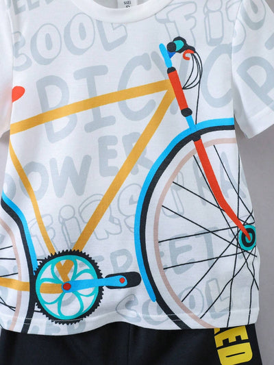 Boys "Bike & Letter" Casual Outfit Round Neck T-shirt & Shorts Kids Summer Clothes Sets