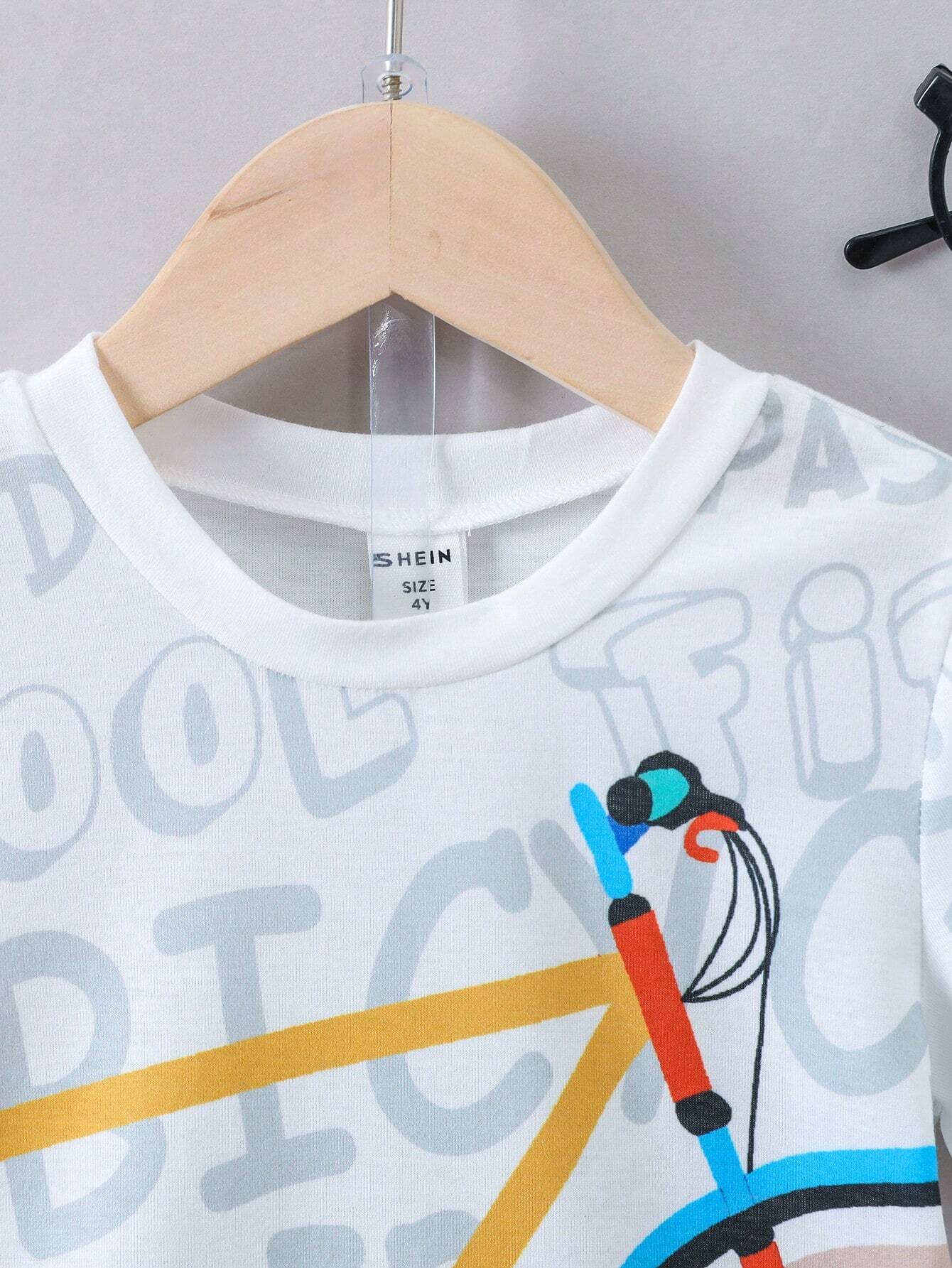 Boys "Bike & Letter" Casual Outfit Round Neck T-shirt & Shorts Kids Summer Clothes Sets