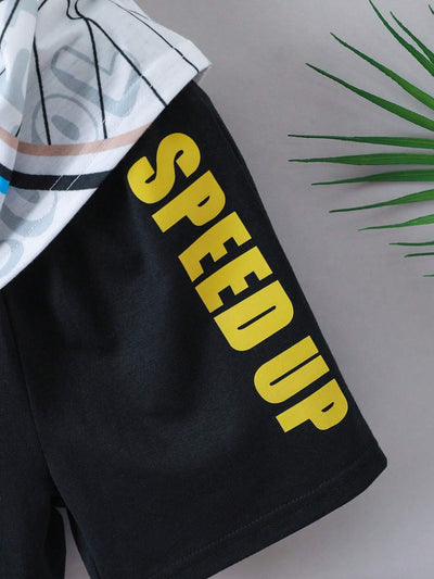 Boys "Bike & Letter" Casual Outfit Round Neck T-shirt & Shorts Kids Summer Clothes Sets