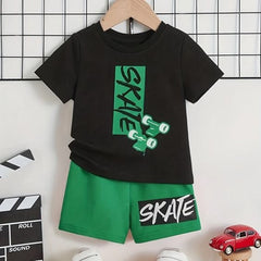 Boys "Skate" Casual Outfit Round Neck T-shirt & Shorts Kids Summer Clothes Sets