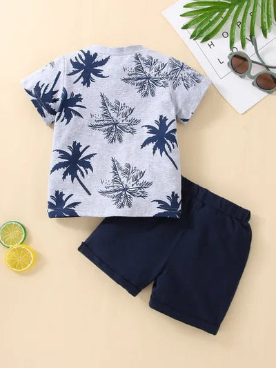Boys "Beach Chase The Sun" Casual Outfit Round Neck T-shirt & Shorts Kids Summer Clothes Set