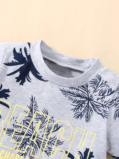 Boys "Beach Chase The Sun" Casual Outfit Round Neck T-shirt & Shorts Kids Summer Clothes Set