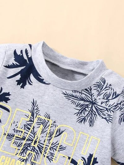 Boys "Beach Chase The Sun" Casual Outfit Round Neck T-shirt & Shorts Kids Summer Clothes Set