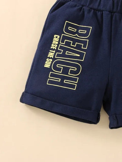 Boys "Beach Chase The Sun" Casual Outfit Round Neck T-shirt & Shorts Kids Summer Clothes Set